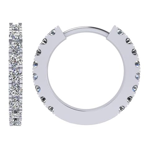 Central Diamond Center Round Huggie Hoop Earrings Zirconia in 925 Sterling Silver For Women, Men, & Teens - Platinum Plated Cover