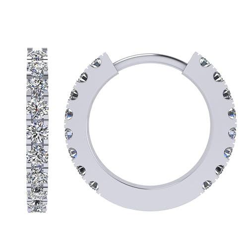Central Diamond Center Round Huggie Hoop Earrings Pure Brilliance Zirconia in Solid 925 Sterling Silver For Women, Men, & Teens