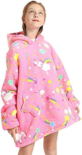 Kids Oversized Blanket Hoodie, Sherpa Fleece Giant Hooded Sweatshirt, Fluffy & Warm Hoodie Blanket with Front Pocket