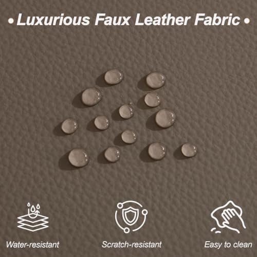 Image of 87 inch Faux Leather Cloud Couch with Ottoman, Modern 3 Seater Sofa with Solid Wood Legs 25 inch Extra Deep Seat Comfy Thick Cushion Upholstered Sofa Couches with 3 Pillows for Living Room, Tan