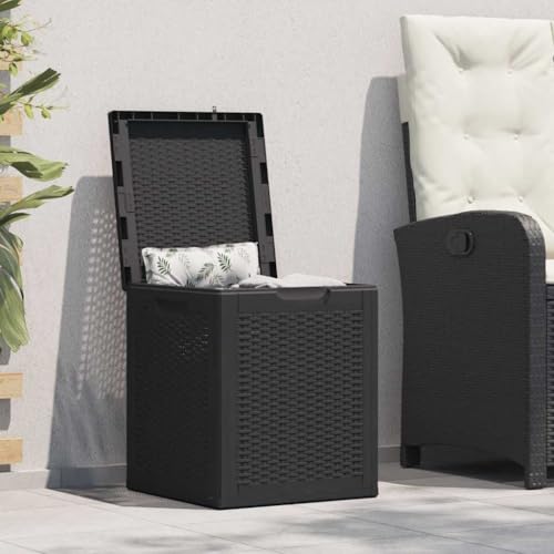 Frdhee Almacenaje Y Organización, Caja de almacenaje para jardín 90L PP negra ratán Mueble Almacenaje para cojines de muebles de jardín