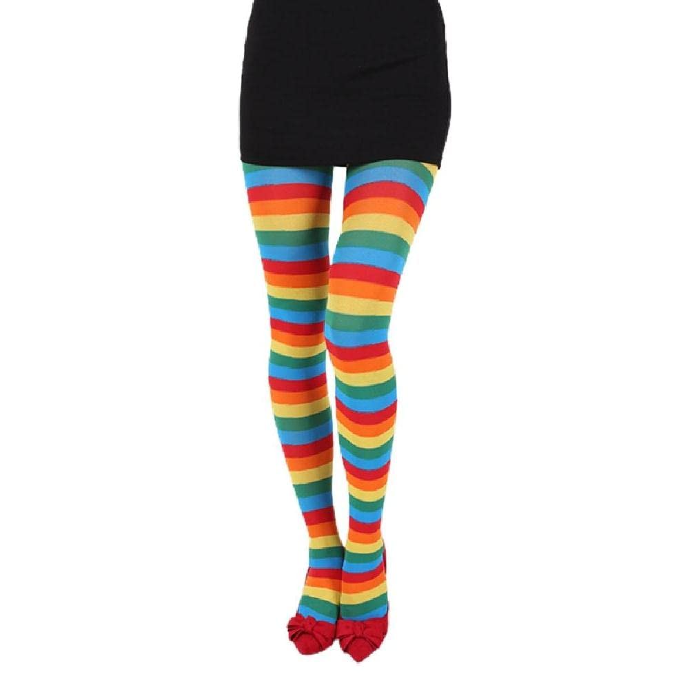 3 Paia Collant Natalizi Donna A Righe, Calze Alte Fantasia Elfico - Rosso, Verde, Bianco, Nero