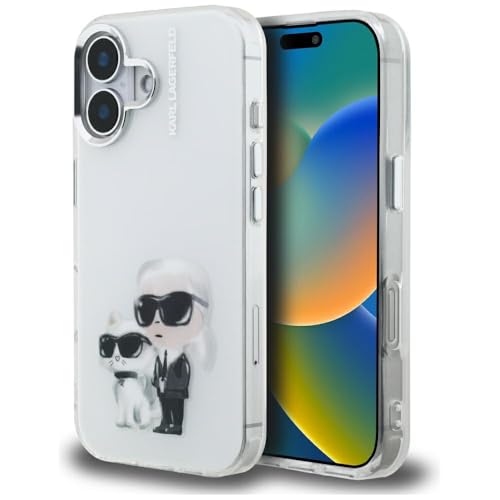 CG MOBILE Karl Lagerfeld IML Aquarelle Karl & Choupette & Logo Coque pour iPhone 16 (blanc)