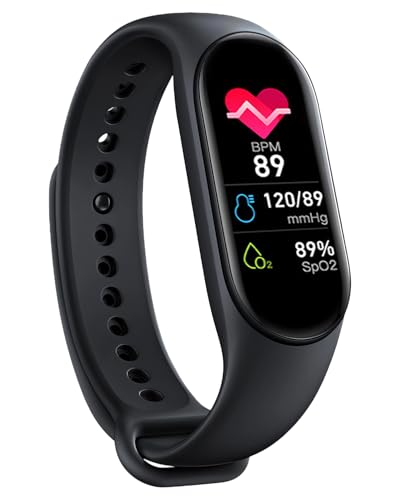 Fitness Activity Tracker with All-Day Heart Rate, Blood Pressure, Blood Oxygen, Sleep Monitoring, Step & Running Counter, IP67 Waterproof Sports Watch for Women, Men, Kids & Seniors, Black