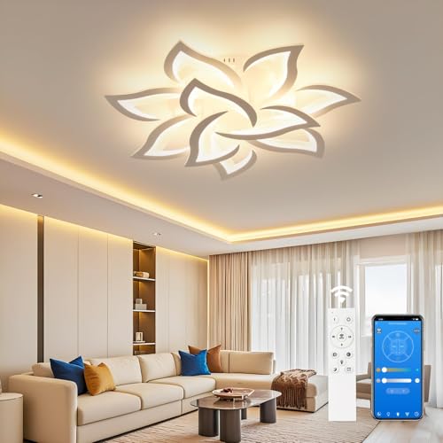 OTREN LED Deckenleuchte Wohnzimmer 80cm,Modern Deckenlampe Blume, 3000–6500 K dimmbar, mit Fernbedienung, Timer, Nachtlicht & Memory, für Schlafzimmer und Jugendzimmer