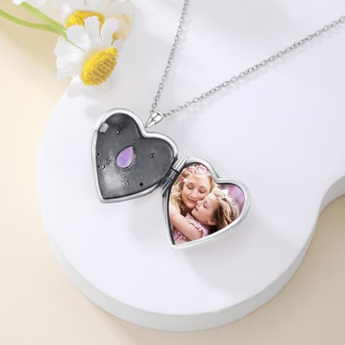 Natural Gemstone Heart Locket Necklace for Women 925 Sterling Silver Locket Necklace That Holds Pictures Photo Custom Lockets Jewelry Personalized Genuine Amethyst Locket Gifts3