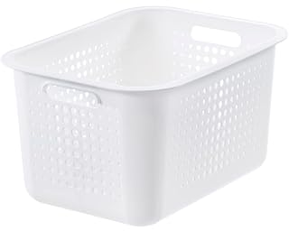SmartStore 13L Recycled Plastic Storage Basket with handles - White - Sustainable, Stackable and Nestable - 10 Year Guarantee - Medium basket - L37 x W28 x H20 cm
