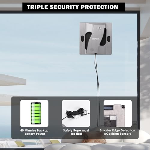 CHOVERY CL-4 Fensterputzroboter mit 4 Sprühdüsen, 6000 Pa Fensterroboter mit 5,0 Al Intelligenter Navigation, 65 dB Geräuscharmer Fensterputzer Roboter für gerahmte/rahmenlose Oberflächen
