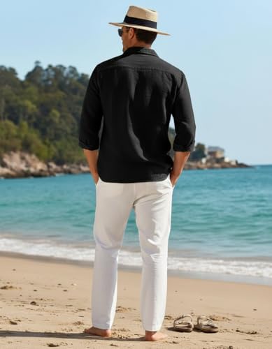 Image of Combo of Men's Casual Cotton Blend Shirt || Long Sleeve Button Down with Spread Collar | Lightweight Breathable Fabric | Stylish Solid Shirt for Beach, Office & Everyday Wear Pack of 2