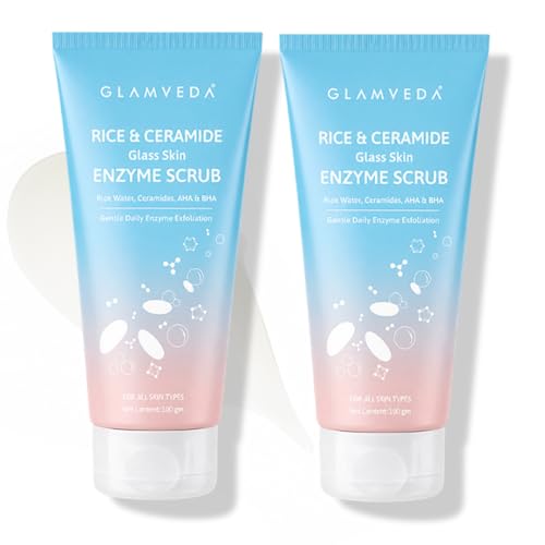 Image of Glamveda Glass Skin Enzyme Face Scrub | Daily Gentle Exfoliator for Smooth, Glowing Skin | Korean Rice Water, Ceramides & AHA BHA |200 gm| Pack of 2