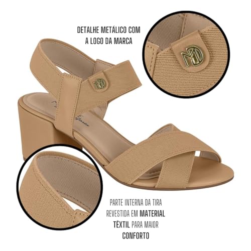 Sandália Feminina Ortopédica Salto Bloco Médio Em X Modare (38, Camel)