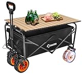 Saker Electric Collapsible Folding Wagon Cart, Heavy Duty Foldable Utility Cart with Roll Folding Table, Large Capacity Grocery Wagon for Camping, Sports, Shopping