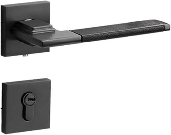 Indoor Bedroom Door Lock Minimalist Magnetic Silent Leather Handle Lock Solid Wood Door Lock Room Household Mechanical Split Lock(C blackbrown Leather A08 A218)