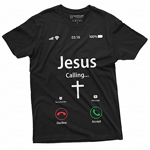 Jesus Calling Accept Decline Phone Menu Tee Shirt Church Christian God Christ Tee