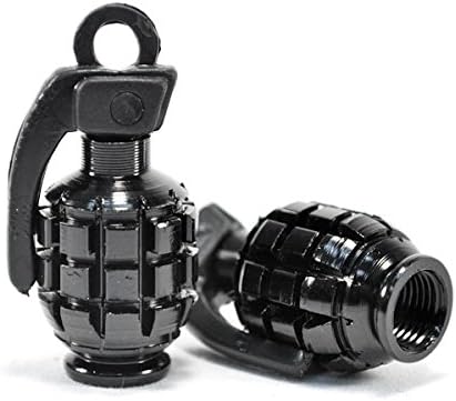 Krator SFVC-810B Black Pair Motorcycle Tire Wheel Valve Stem Caps Grenade Compatible with Harley Davidsons, Suzuki, Honda, Kawasaki, Yamaha, Metric Cruisers, Sport Bikes, Choppers