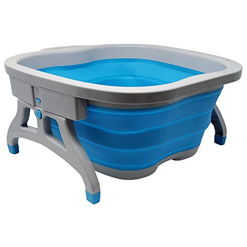 Large Foot Soaking Tub, bucket for feet, foot bath, foot tub, for at Home Spa Pedicures. Plastic/Rubber Foldable Bucket For Soaking Feet to Apply Callus Remover, or Use Pumice Stone (Blue) - Thumbnail 2