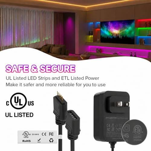 Image of BTF-LIGHTING FCOB COB RGBW 4000K LED Strip Kit,UL Listed Flexible High Density DC12V 16.4FT 12mm Width 3M Tape RF Remote Controller Color Changing for Bedroom Kitchen Home Indoor Decoration