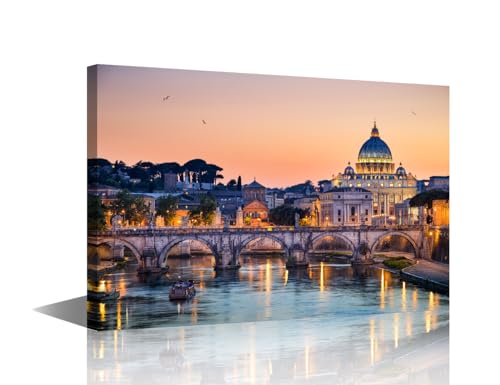 Tableau Rome vue nocturne pour moderniser un mur blanc de salon sans effort