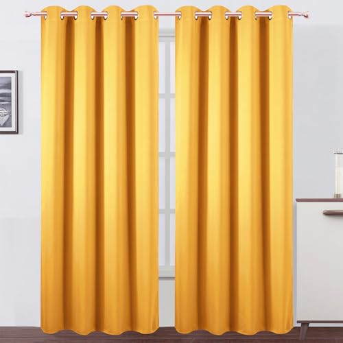Image of LEMOMO Blackout Curtains 52 x 120 Inch Long Yellow Curtains Set of 2 Panels Room Darkening Curtains for Bedroom and Living Room