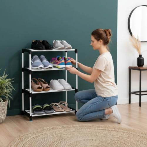Image of 4-Layer Shoe Rack Stand for Entryway & Closet, Space-Saving Storage Solution for Sneakers, Heels, Sandals & Boots, Tool-Free Assembly, Non-Slip Feet, Sturdy