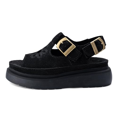 Image of Platform Sandals for Women Chunky Ankle Buckle Casual Open Toe Comfortable Flower Decoration Fisherman Sandals