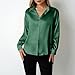 Women's Satin Button Down Shirts V-Neck Long Sleeve Tops Summer Business Office Blouses Casual Fashion Fall Shirt Green