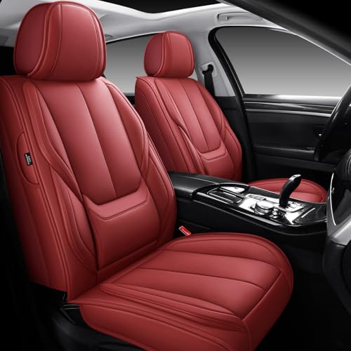 Image of MINGBRON Leather Car Seat Covers,Car Seat Covers Full Set,Automotive Seat Covers,Fit for Most Cars SUV and Most Sedans Red