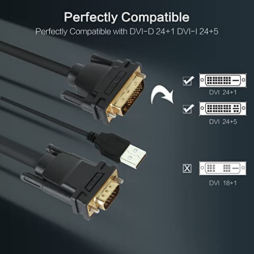 Vcom Male Vga To Dvi Cable With Power, 6Ft Vga To Dvi-I Cable With Usb,Gold Plated With Chip, Active Adapter Converter Cable For Pc Laptop Dvd Monitor Hdtv Projector #TOP4