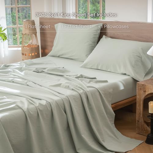 Image of MooMee Sheet Set 100% Washed Cotton Linen-Like Extra Deep Pocket Twin | Relaxed Linen-like Texture. Soft, Breathable & Lightweight Comfort. 15-19 inch Extra Deep Pocket with All-around Elastic