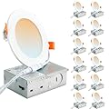 DLLT LED Recessed Ceiling Lights: 12 Pack 4 Inch 5CCT Ultra-Thin Lighting with Junction Box for Bedroom - 900LM Brightness 9W Eqv 90W Dimmable Canless Wafer Downlight with ETL&FCC