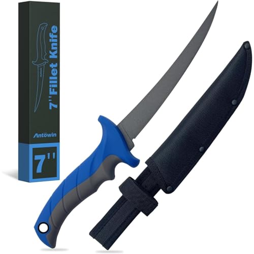 ANTOWIN 7" Fillet Knife for Fish, Pro-Grade Japanese SG2 Stainless Steel Blade, Heavy Duty Fishing Filet Knives Saltwater with SharkGrip Pro Ergonomic Handle, Cuchillo with Premium Nylon Sheath