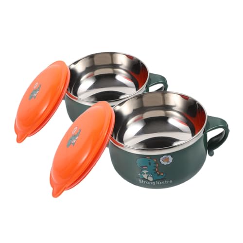 JOINPAYA 漫画デザインの男の子と女の子のスープボウルセット 2個入り ステンレススチール製ラーメンボウル 蓋付き 断熱ベビーフィーディングボウル