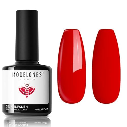 modelones Red Gel Nail Polish Bright Red Nails Polish Soak Off U V Gel Polish Nail Art Manicure Salon DIY 15ML