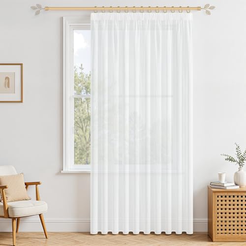 MRTREES Stores Gardinen mit Kräuselband 225cm lang Gardine Weiss...