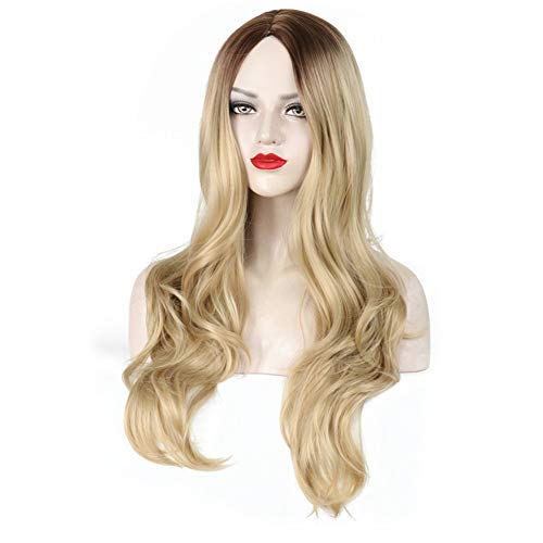 Perruque longue ondulée bouclée blonde synthétique pour femme pour cosplay