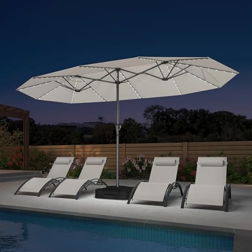 Image of PURPLE LEAF Patio Umbrella 14ft with Base and Solar Lights Outdoor, Cream