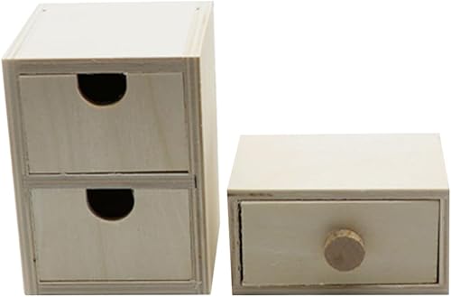 EXCEART Caja de cajones de madera sin terminar sin pintar, caja de joyería de madera lisa en blanco, cajones pequeños de madera apilables, cajón de