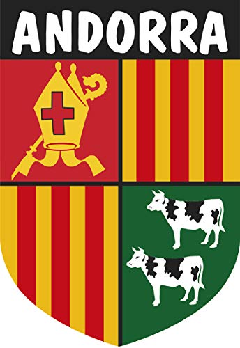 Artimagen - Pegatina Escudo Andorra con los colores de su bandera y el texto ANDORRA.