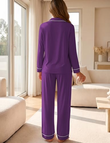 Image of ZMJ Womens Pajamas Sets 2 Piece Long Sleeve and Pant Pj Sets Button Up Sleepwear
