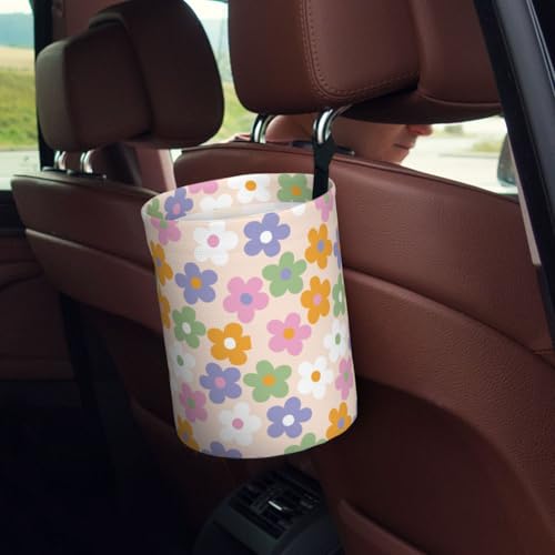 Image of Cute Flowers Floral Car Trash Can Collapsible Garbage Can,Hanging Trash Bag Water Proof with Suitable for Storage for Car Interiors,Home