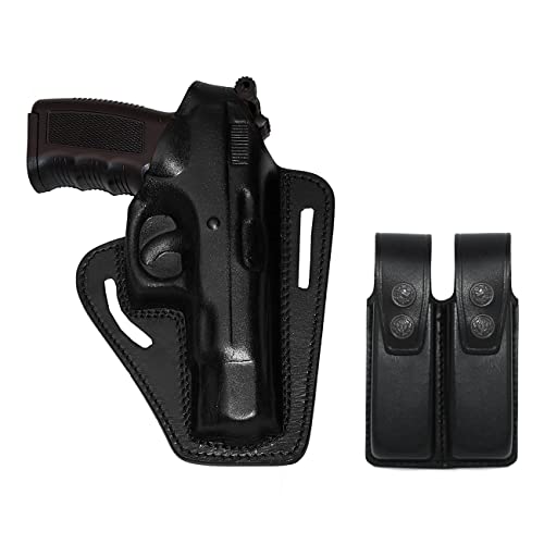 Koltster ALIS31106 Pancake Leather Holster Thumb Break Closed-end RH & Double Magazine Pouch Fits CZ 75 Handmade! (Black)