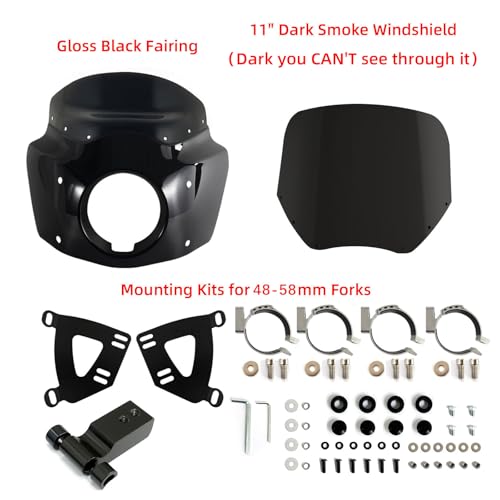Image of FATECIM Motorcycle 5.75 inch Headlight Fairing with 11 inch Dark Smoke Windshield Windscreen & 48-58mm Mounting Kit Headlight Extension Block For Harley 2018 2019 2020 2021 2022 Softail FXBB Street Bob
