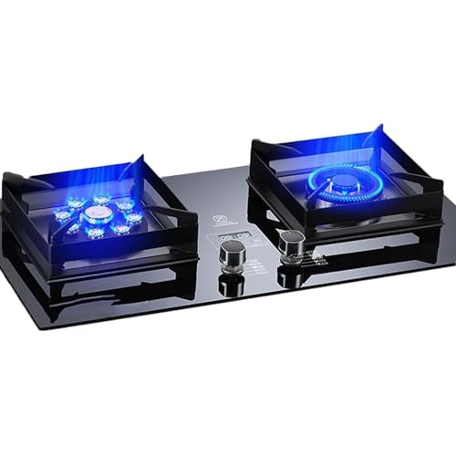 2 Burner Gas Cooker - Built-in Glass Dual Fuel Gas Stove, Kitchen Stove Dual Burner with Timer Function, Adjustable Flame Size Hob, Easy Clean(LPG)