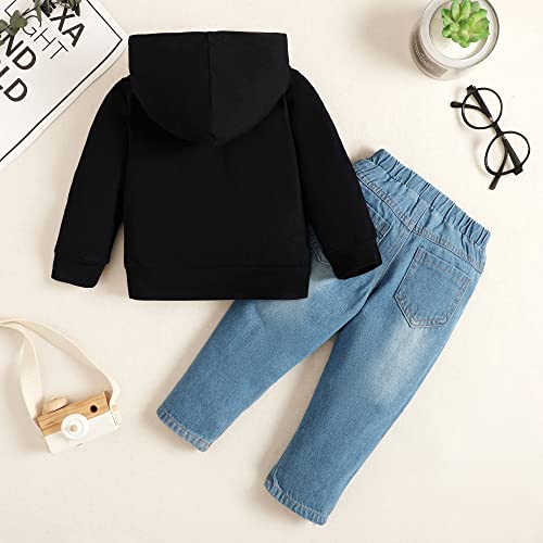 Image of YALLET Toddler Baby Boy Clothes, Long sleeve Letter Hoodies Top+Ripped Denim Pants 2pcs Fall Winter Outfit Sets