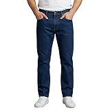 Mens Denim Jeans Straight Leg Regular Fit Trousers – Classic 5 Pocket Work Pants with Zip Fly – Casual Everyday Cotton Mix Denim Jeans Dark Blue 34/29