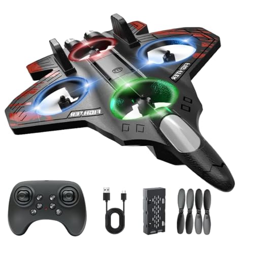Image of RC Fighter Jet Airplane for Kids & Adults | Remote Control Flying Plane with LED Lights, 360 Flip & Stunt Roll | Rechargeable Easy-to-Fly RC Aircraft (Color as per Stock)