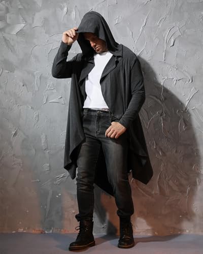 Long Hooded Cardigan Open Front Draped Cape Overcoat Lightweight Sweater with Pockets3
