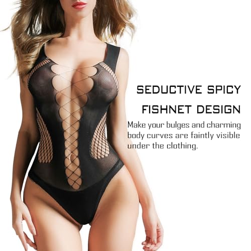 Famstar Sexy Lingerie for Women Naughty Fishnet Lingerie Set Bodysuit Outfits Teddy Babydoll Erotic Mesh Women’s Outfits Black - Thumbnail 5