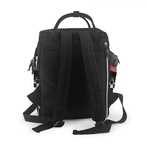 Sac à dos à langer chic imprimé échecs noir grande capacité