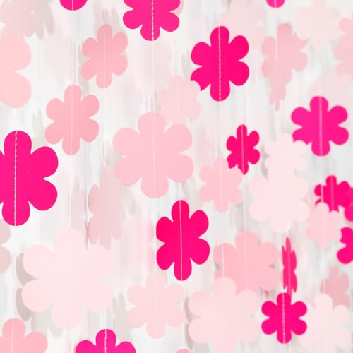 Image of Pink Party-Decorations Streamers-Garland - 52ft Flower Hanging Paper Banner, Birthday Baby Bridal Shower Bachelorette Wedding Decor Hugfond